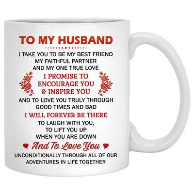 To my husband Promise Encourage Inspire, Church Wedding, Customized mug, Anniversary gift, Personalized love gift for him