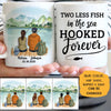 Two Less Fish In The Sea Hooked Forever Customized Fishing Couple Mug, Anniversary gift, Personalized love gift