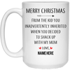 Merry Christmas from Inherited Kid Personalized Mug Classic Design, Custom Gift for Step Dad, Step Father's Gift