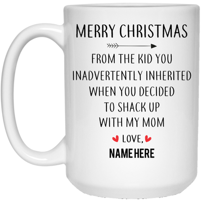 Merry Christmas from Inherited Kid Personalized Mug Classic Design, Custom Gift for Step Dad, Step Father's Gift