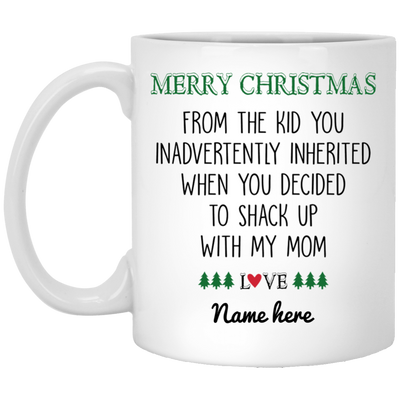 Merry Christmas from Inherited Kid Personalized Mug, Custom Gift for Step Dad, Step Father's Gift