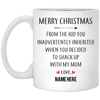 Merry Christmas from Inherited Kid Personalized Mug Classic Design, Custom Gift for Step Dad, Step Father's Gift