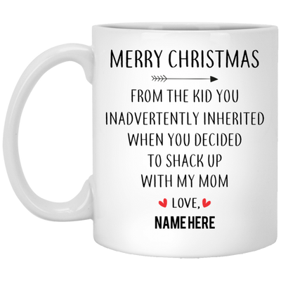 Merry Christmas from Inherited Kid Personalized Mug Classic Design, Custom Gift for Step Dad, Step Father's Gift