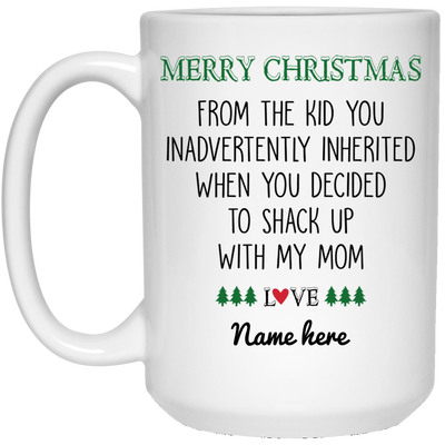 Merry Christmas from Inherited Kid Personalized Mug, Custom Gift for Step Dad, Step Father's Gift