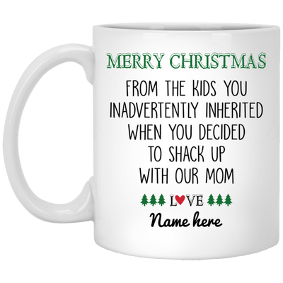 Merry Christmas from Inherited Kids Personalized Mug, Custom Gift for Step Dad, Step Father's Gift