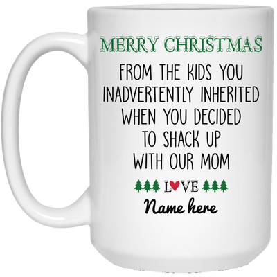 Merry Christmas from Inherited Kids Personalized Mug, Custom Gift for Step Dad, Step Father's Gift