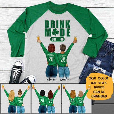Drinking Mode On Personalized St. Patrick's Day Unisex Raglan Shirt