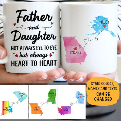 Long Distance Father and Daughter Personalized State Colors Coffee Mug For Dad, Custom Father's Day Gift
