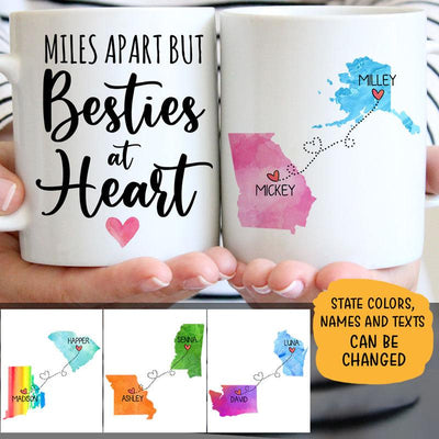 Bestie Long Distance Quotes Personalized State Colors Coffee Mug, Custom Best Friend Gift