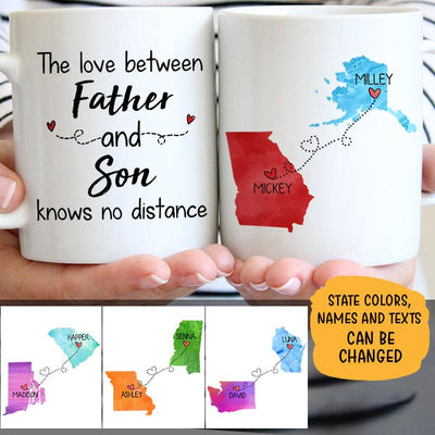 Long Distance Father and Son Personalized State Colors Coffee Mug For Dad, Custom Father's Day Gift