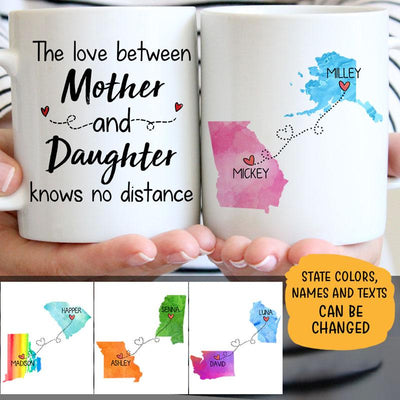 Long Distance Mother and Daughter Quotes Personalized State Colors Coffee Mug, Custom Gift For Mom